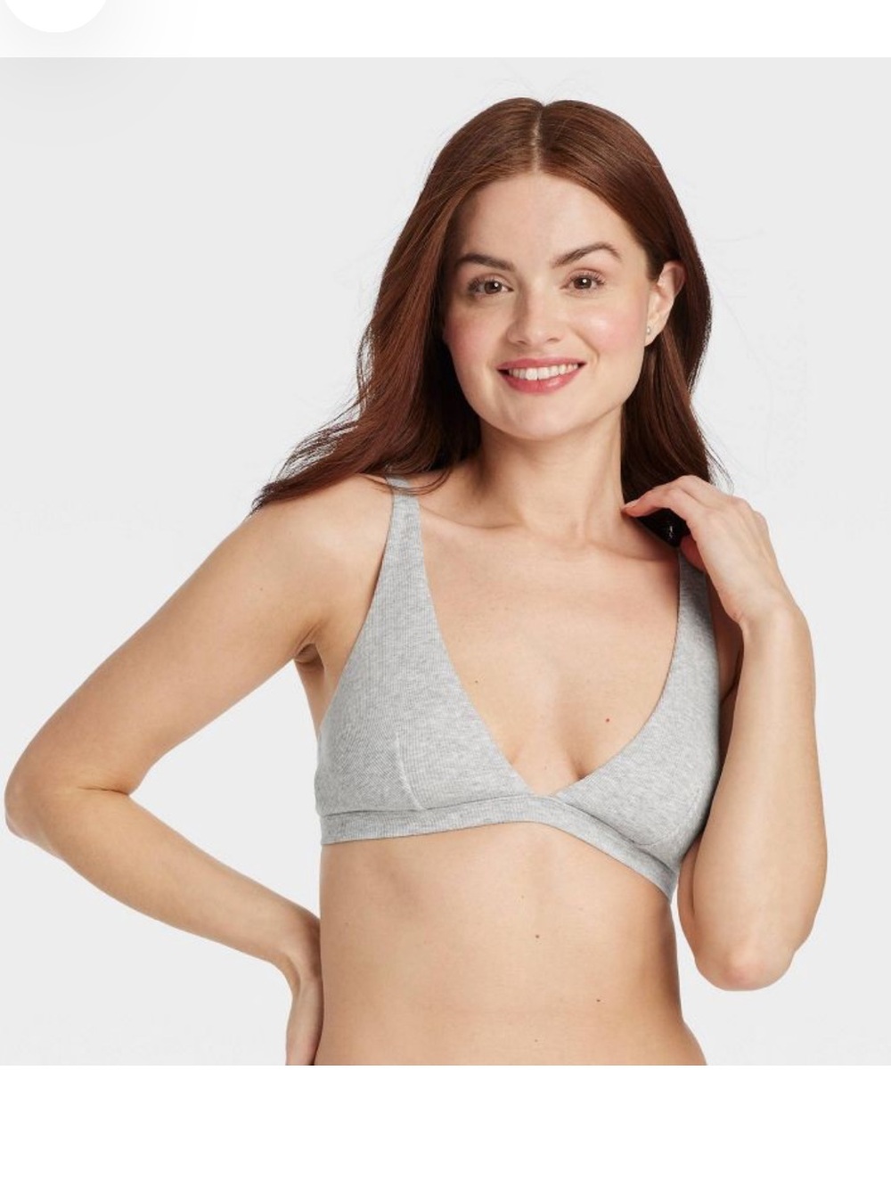 🔥Auden Cotton Blend Plunge Bralette Light Gray Ribbed Wireless